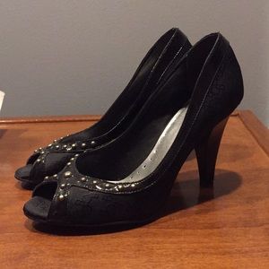BCBG Girls Satin & Patent Leather Peep Toe Pump
